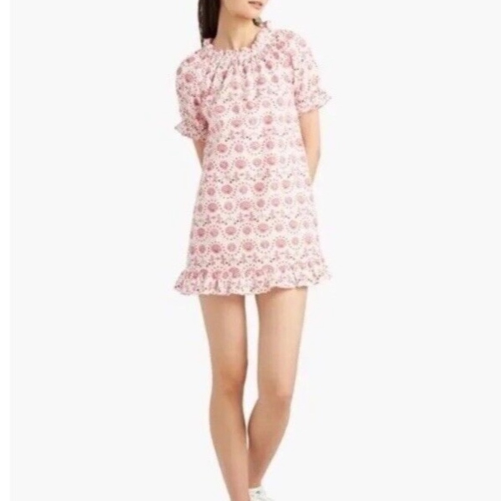 Hill House Pink Floral Ruffle Mini Dress